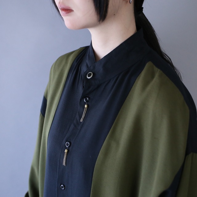 gold ornament good design over silhouette bi-color band-collar shirt