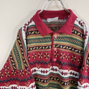 イタリア vintage design wool knit polo size L 配送C