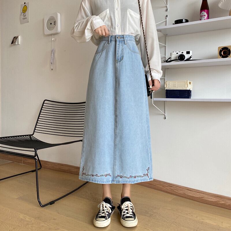 スタンダードハイウェストウェストスカート スプリングオータム レッド レトロ 刺繍 春物 秋物 YY-ファッション36224213594