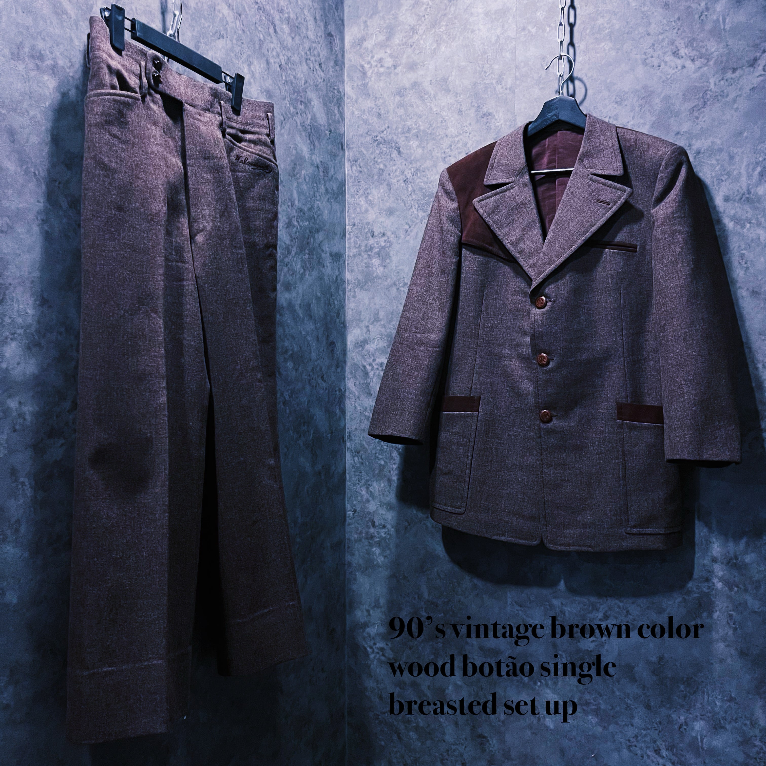 【 doppio】90’s vintage brown color wood botão single breasted set up