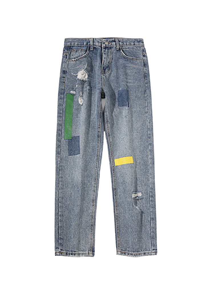 全1色 デニム パンツ ストレート カジュアル サイドライン