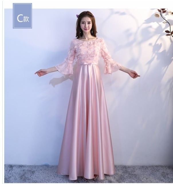 ドレス フラワー刺繍 レース 切り替え プリーツロング パーティー