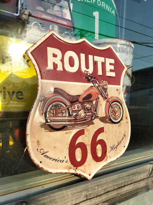 アメリカンダイカットエンボスサイン◆ROUTE66/ルート66◆バイク　ブリキ看板