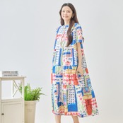 TRUBE パッチワークカラフルミックス総柄バンドカラーワンピース【M~L】ホワイト