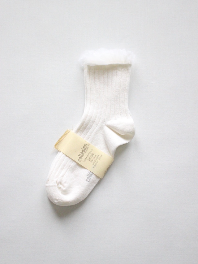 collegien  TULLE FRILL SHORT SOCKS   Blanc Neige 36-41