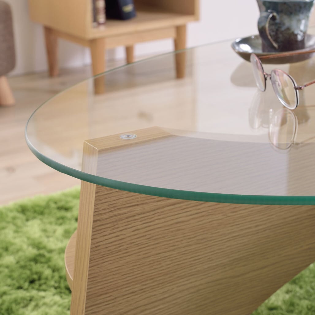 オーバルガラス天板のセンターテーブル ガラス天板 収納 センターテーブル 横幅105cm【Oval／オーバル