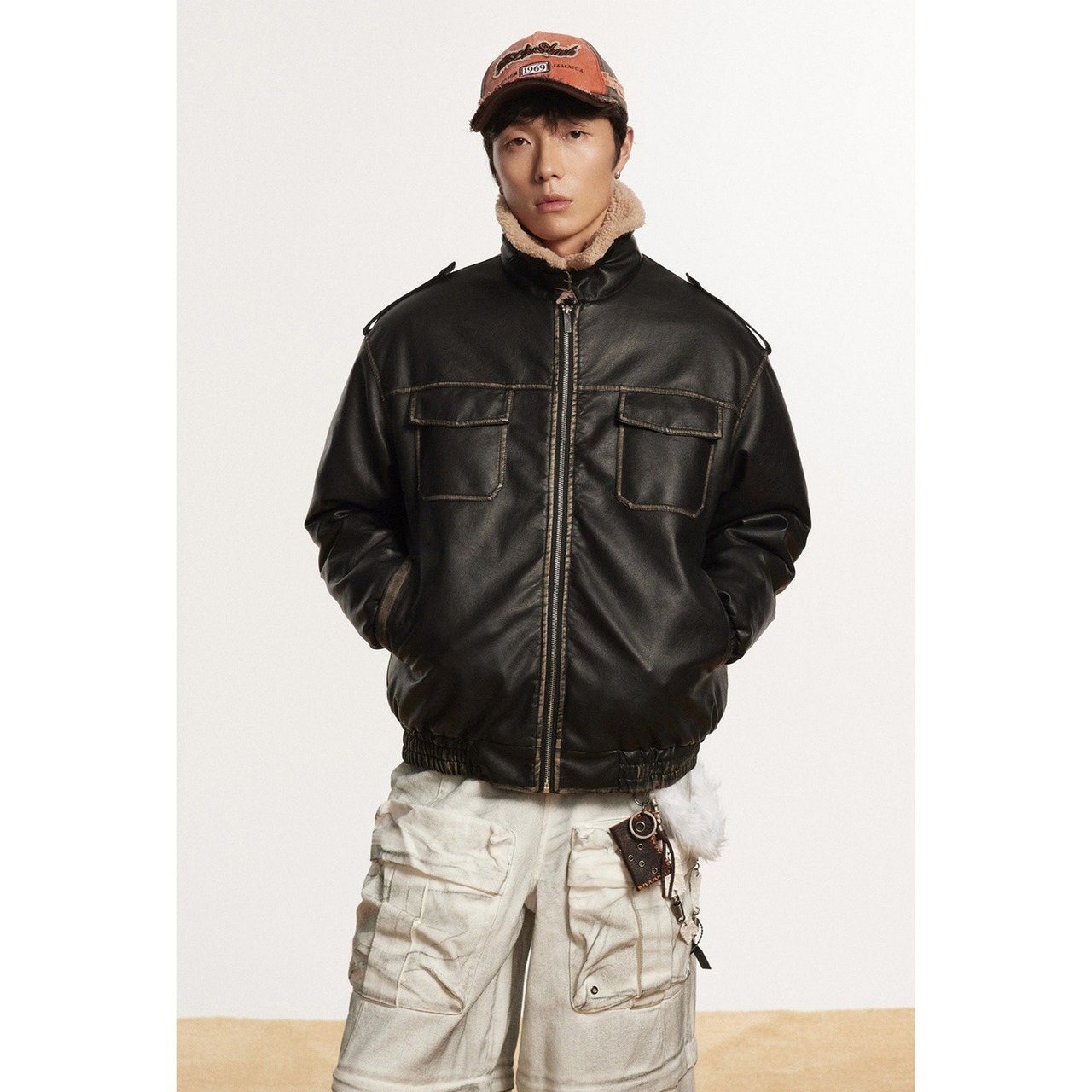 【暖かさUP】VINTAGE ストリート PUレザー 中綿ジャケット T1288