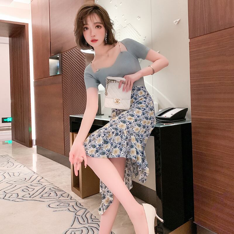 ニットトップス プリントスカート サマー 夏物 MIUCO84518378313