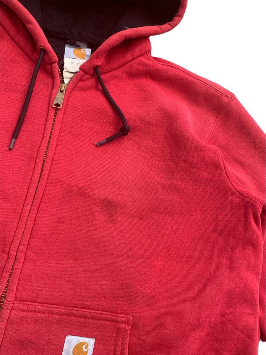 カーハートパーカージャケットUSA製 M レッド綿100% カーハート パーカー スウェット フルジップ 赤 レッド ワーク
