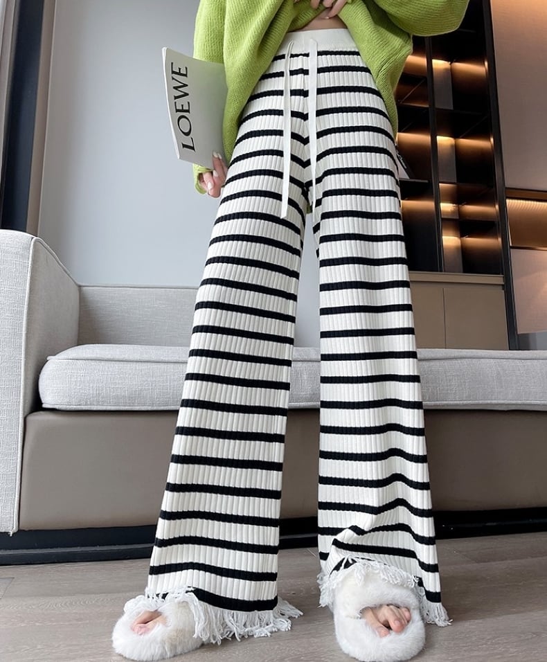 ボトムス ストライプ柄 ワイドパンツ レディース ガウチョパンツ