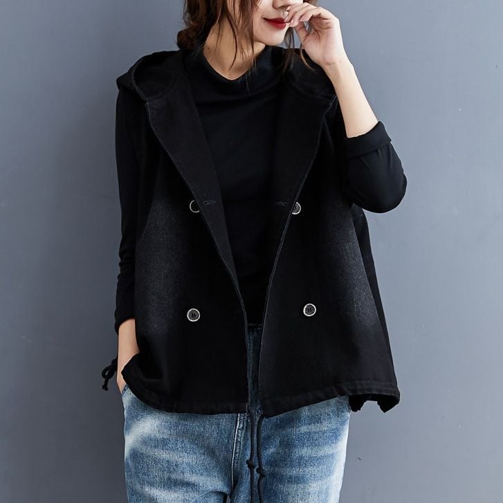 DOUBLE-BREASTED HOODED RELAXED VEST OUTER M-18348