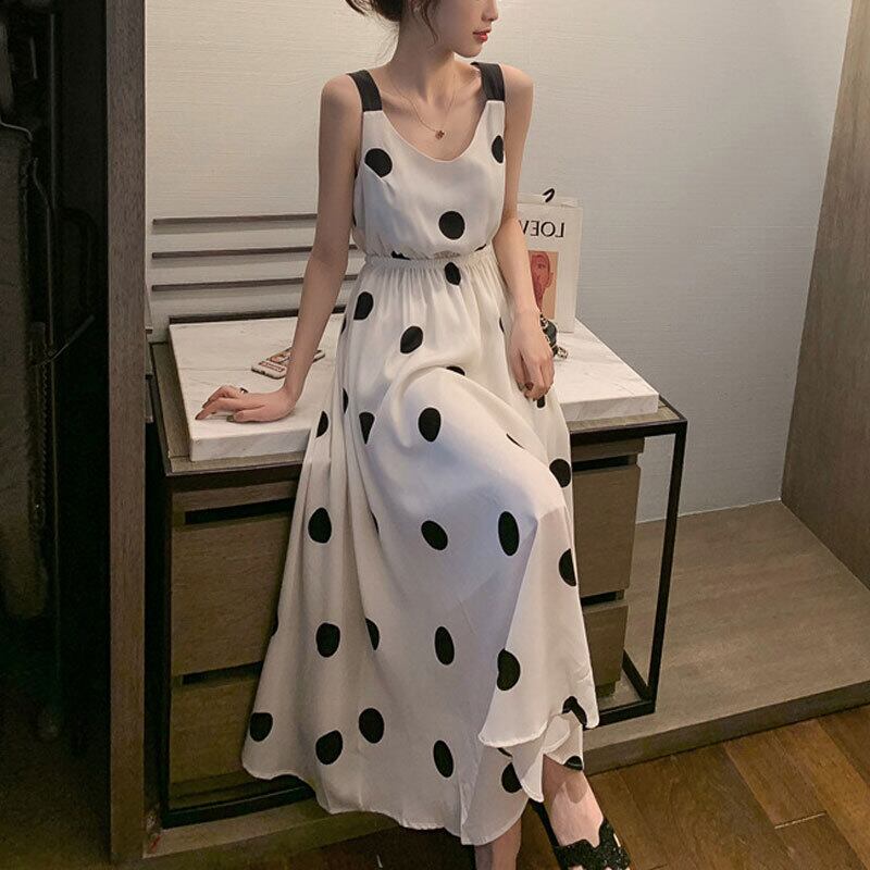 ワンピース レディース フレアワンピース ロング ロング丈 マキシ マキシ丈 袖なし ノースリーブ Uネック フレア スリム Aライン シフォン ウエストマーク 透け感 かわいい 大人可愛い きれいめ シンプル カジュアル 大人 上品 おしゃれ お洒落 レトロ 大人女子 こなれ感 ラブリー キュート ガーリー エレガント 主役級 存在感 とろみ感 抜け感 水玉 春 夏 10代 20代 30代 40代 デート お出かけ 女子会 休日 リゾート 旅行 着回し 普段使い 韓国 韓国系 送料無料 ファッション