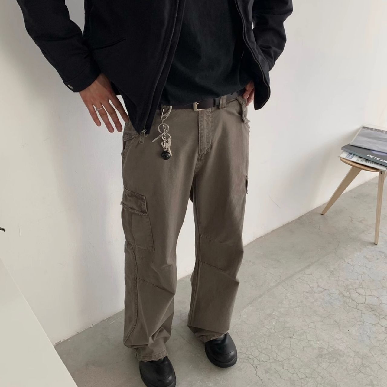 ウォッシュド＆ダメージ加工ヴィンテージ調ユニセックスワークパンツ　1198