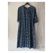 ハーフスリーブドレス《インディゴ木版染め》Mula:working cloth