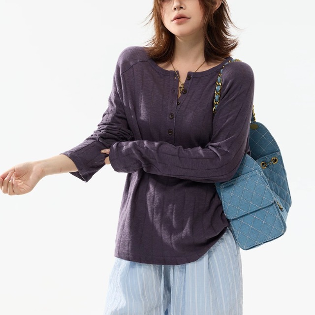 random-line henley veck long tee　ランダムラインヘンリーネックロングティー　J2111