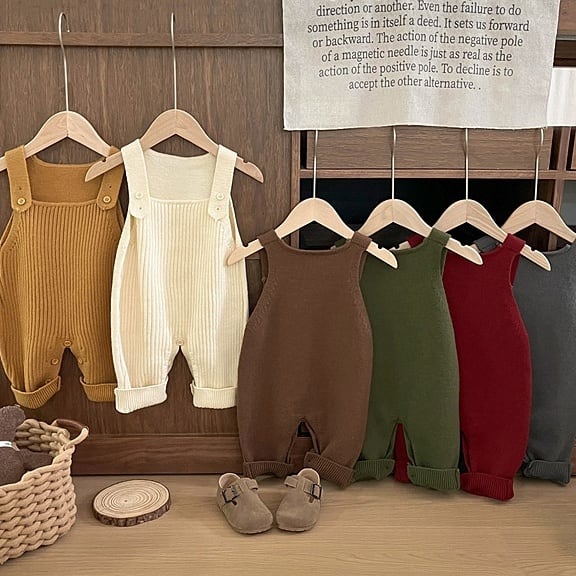 ,ベビー女の子男の子ニットサロペットロンパース かわいい秋冬服 グレー アイボリー ブラウン lwa0140