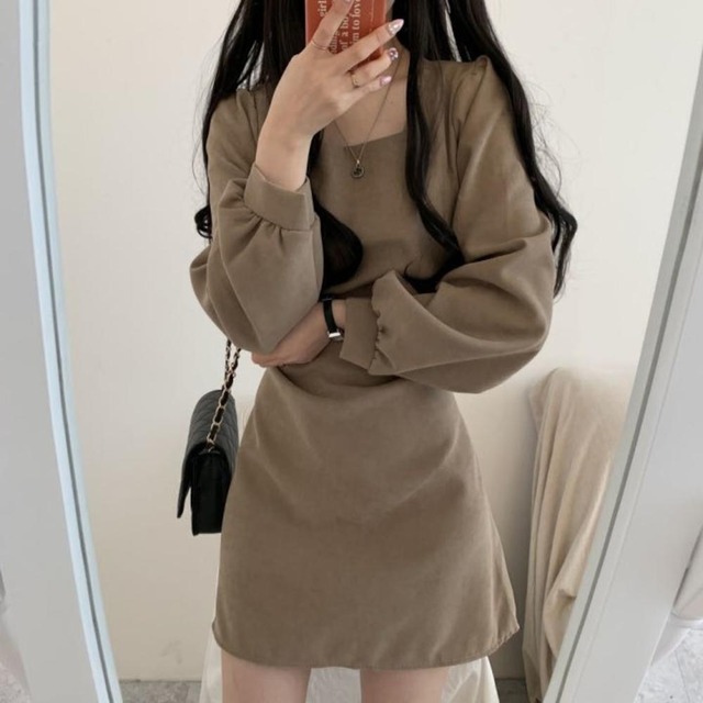 ワンピース ミニワンピース ボリューム袖 バルーン袖 無地 ミニワンピース 大人可愛い 大人 デート お出かけ 旅行 女子会 韓国 韓国ファッション オルチャン 可愛い おしゃれ レディース Fa1162 Musubi Me 韓国 オルチャン レディースファッションのお店