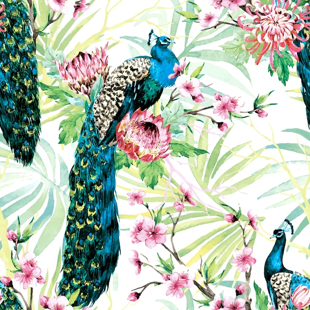 2024春夏【Paper+Design】バラ売り2枚 ランチサイズ ペーパーナプキン Tropic Peacock ホワイト