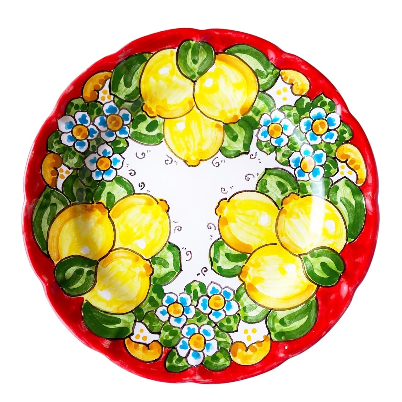 絵皿 26cm GEO055 マヨリカ焼き イタリア陶器 レモン柄 レッド