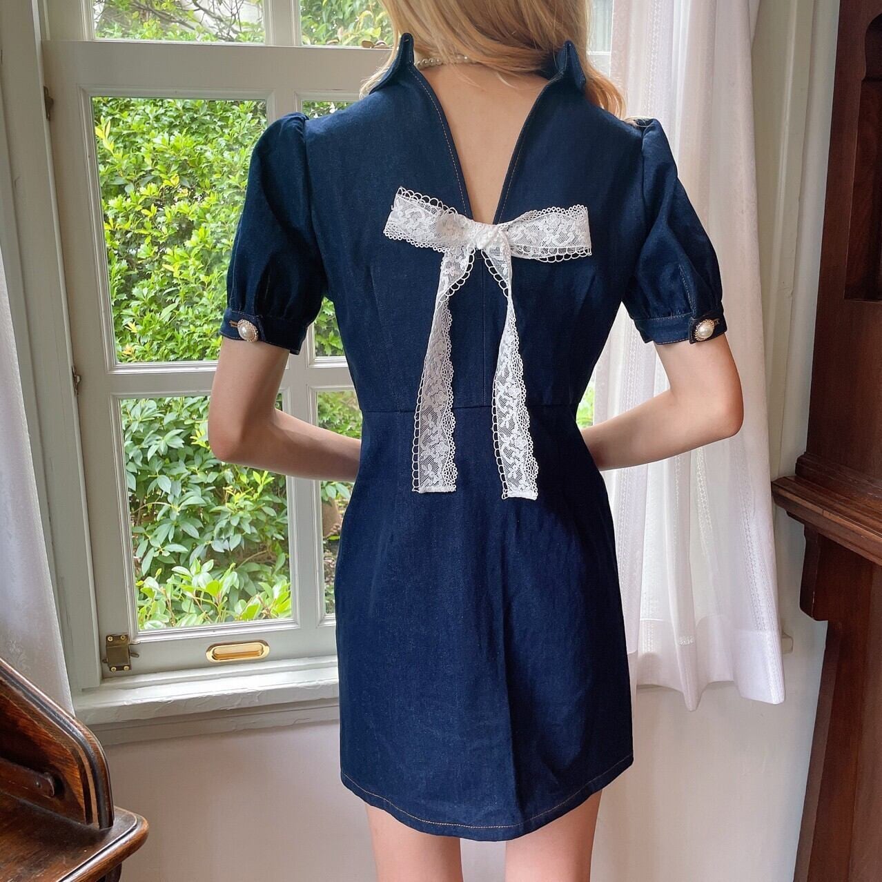 Day23】original back ribbon denim onepiece | feellie