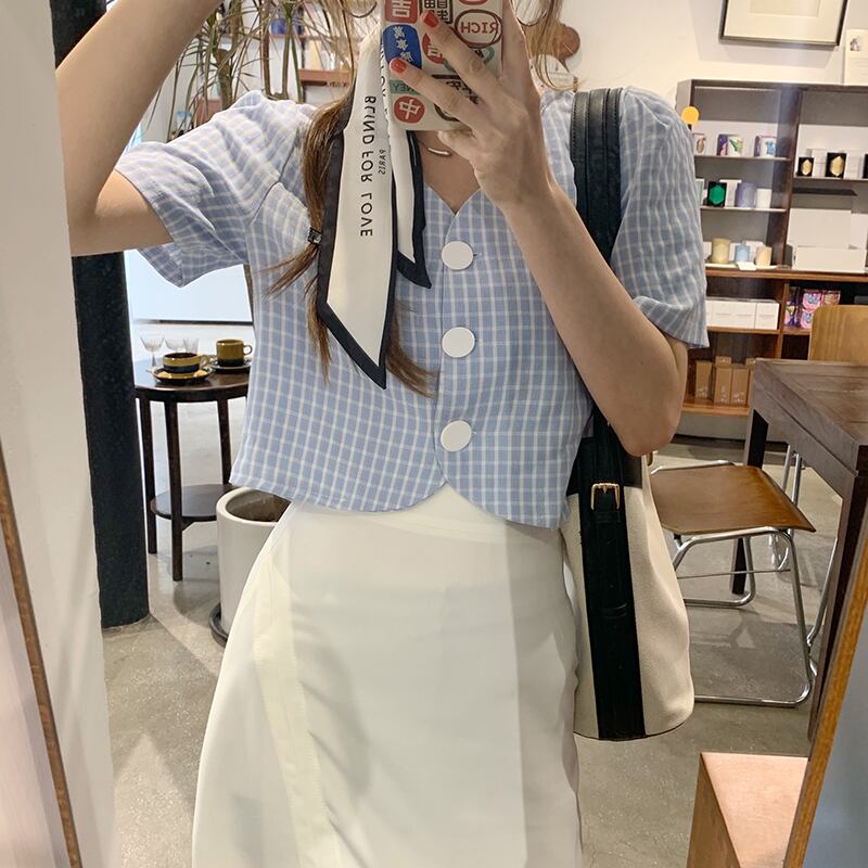 ショートトップス コート サマールーズ薄手半袖スリーブVネックカーディガン ハーフスリーブ 夏物 ビッグFスモールZ韓国9234374217