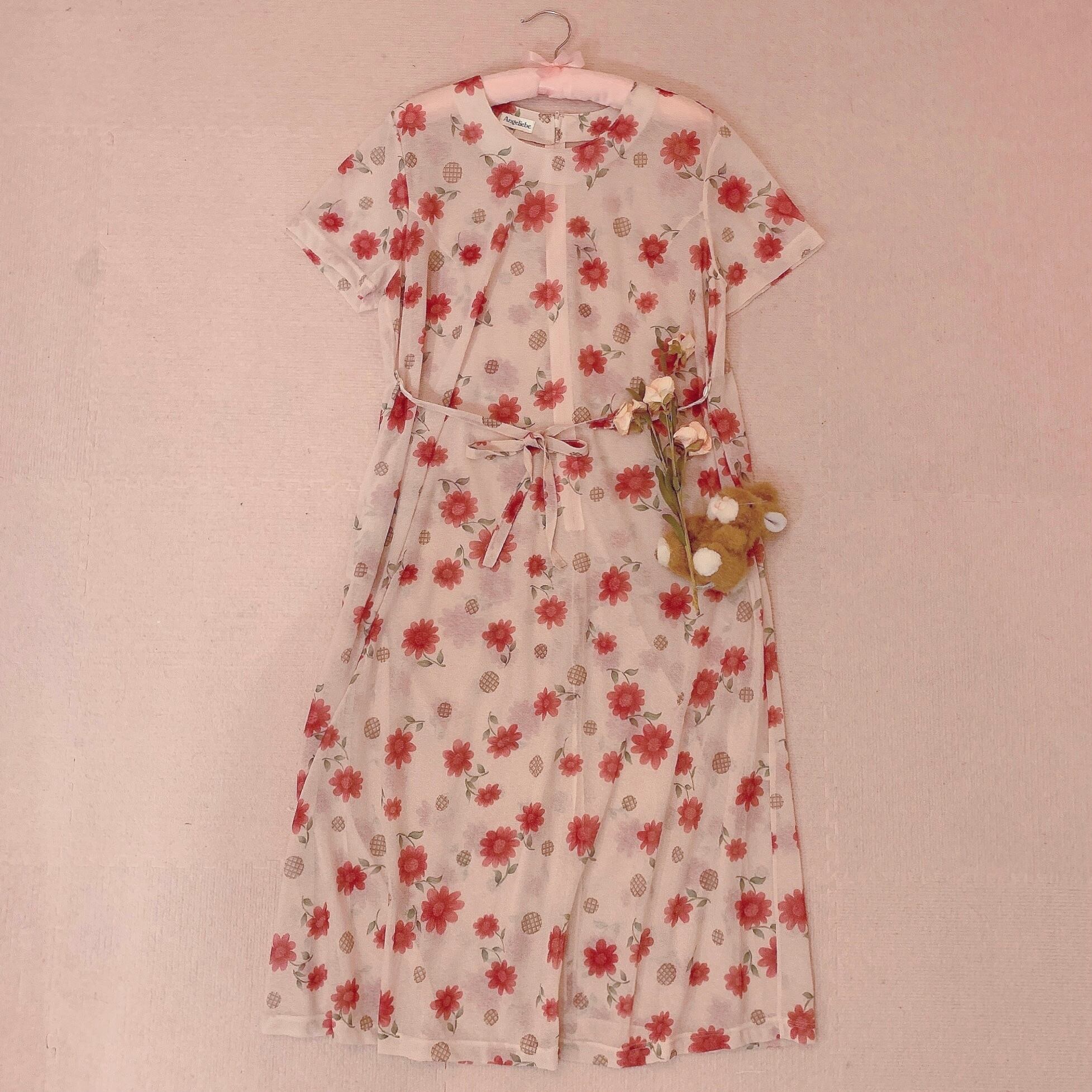 flower and check dot sheer one-piece