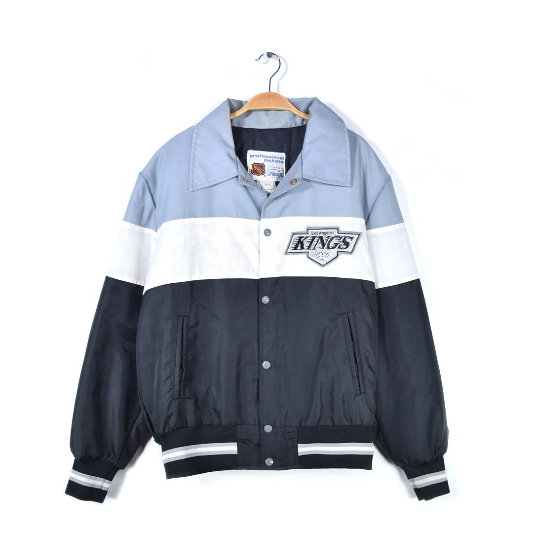80s NHL ロサンゼルスキングス カナダ製 ヴィンテージナイロンジャケット スタジャン ホッケー SHAIN メンズL 古着 @DZ0655