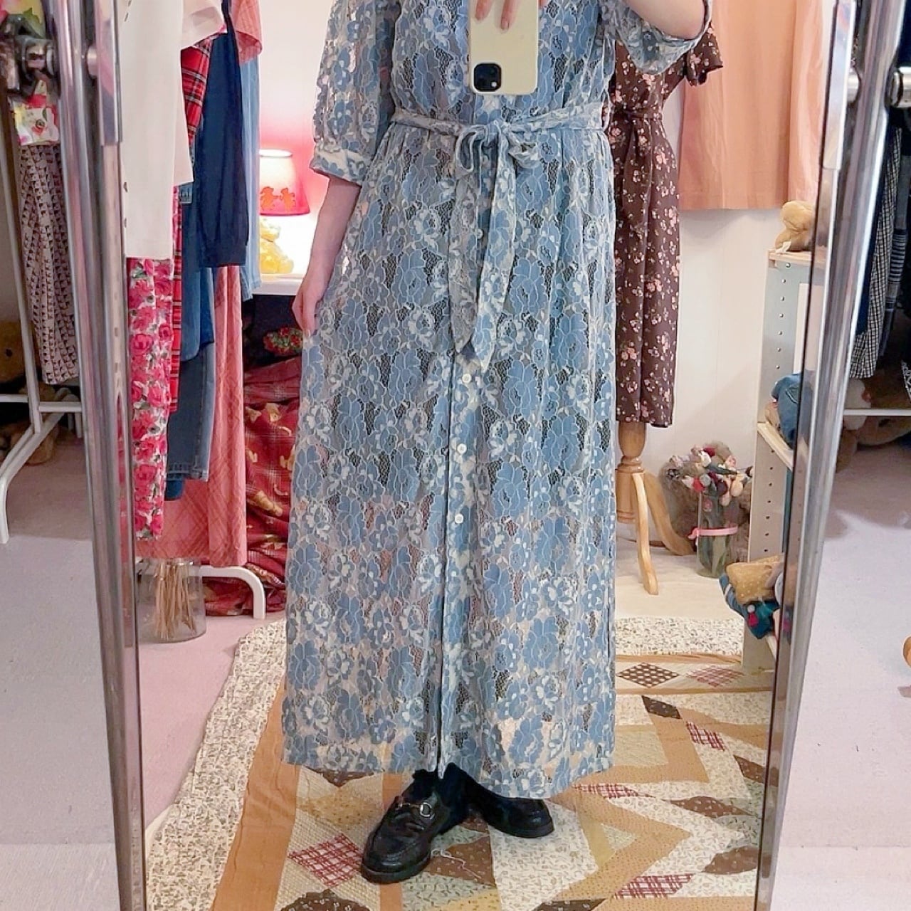 dusty blue flower lace one-piece