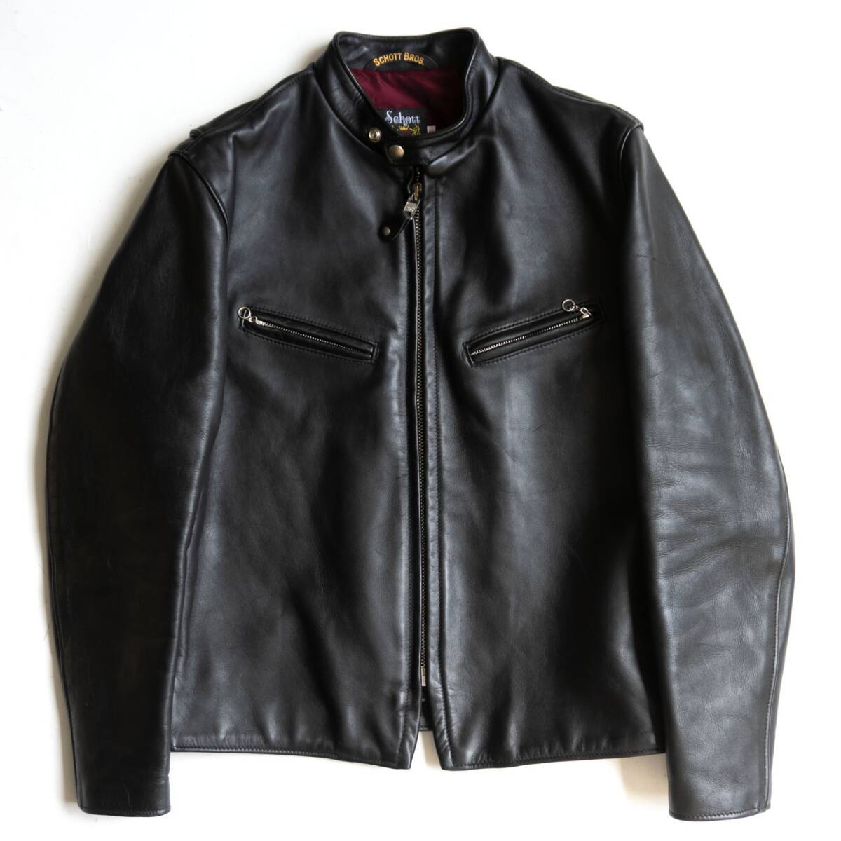 雰囲気抜群】SCHOTT【214D/レザーダウンジャケット】40 ブラック
