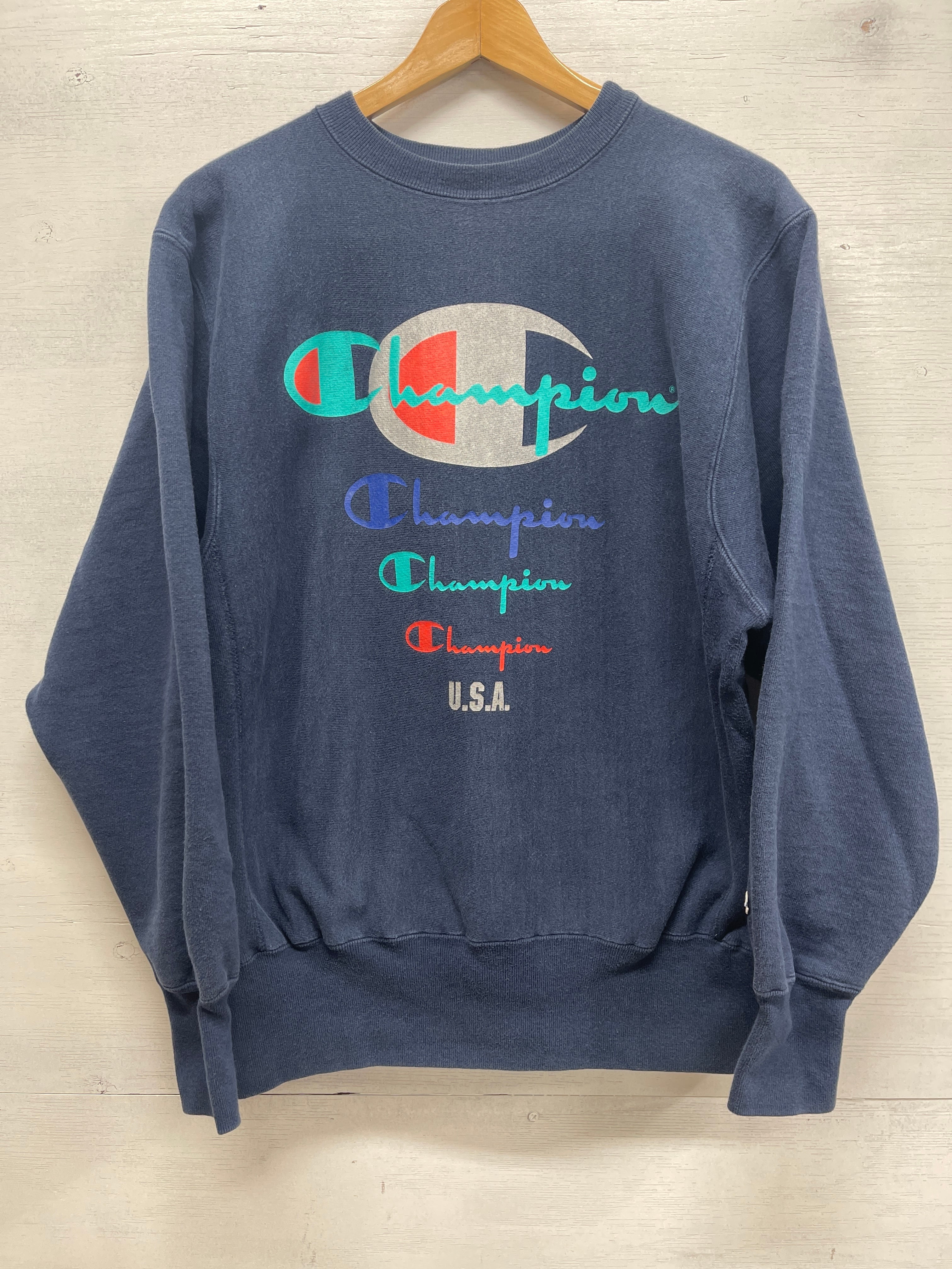 2142 L 紺 50s USA製 前V UNKNOWN SOLID SWEAT 50年代 ボロ