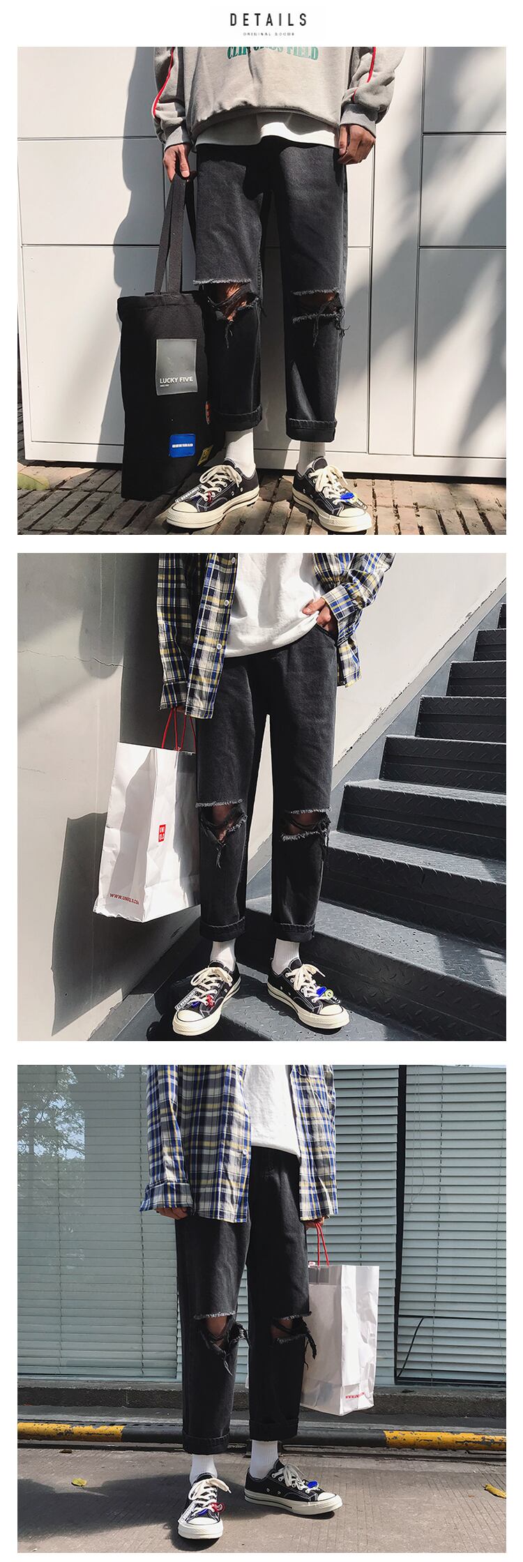 全2色 デニム パンツ ストレート カジュアル ダメージ おしゃれ