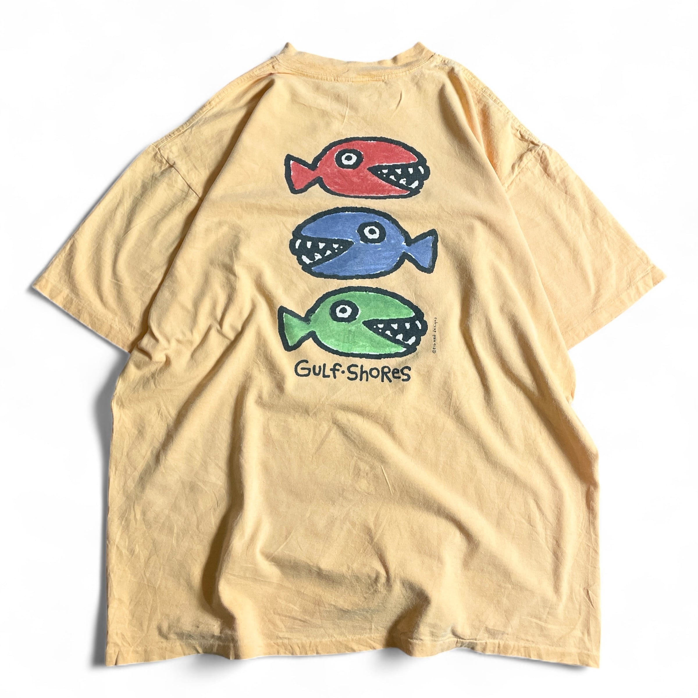 90s USA製 Gulf shores アート 絵 魚 T-shirt