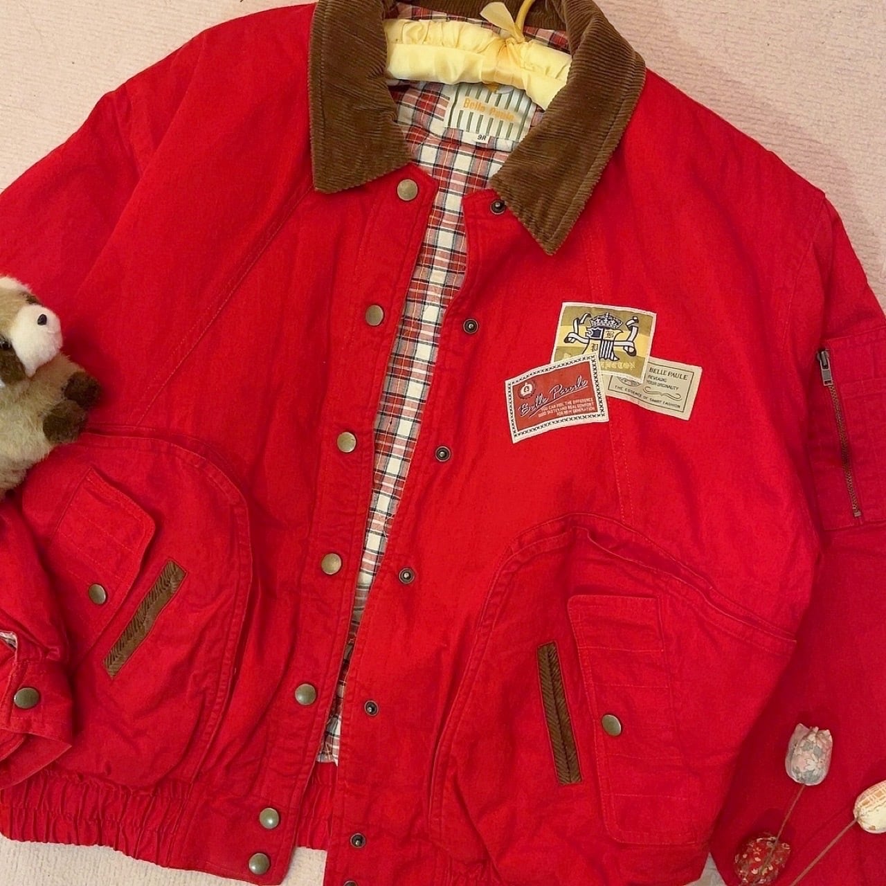 corduroy collar check liner red blouson