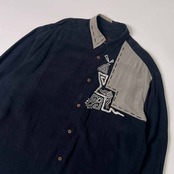 Santa Fe サンタフェ 藍染 デザイン 長袖シャツ 4/濃紺 ネイビー メンズ