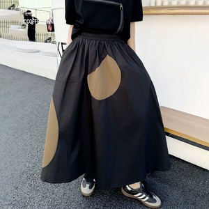 CONTRAST STITCH DESIGN A-LINE LONG SKIRT 2colors M-16342