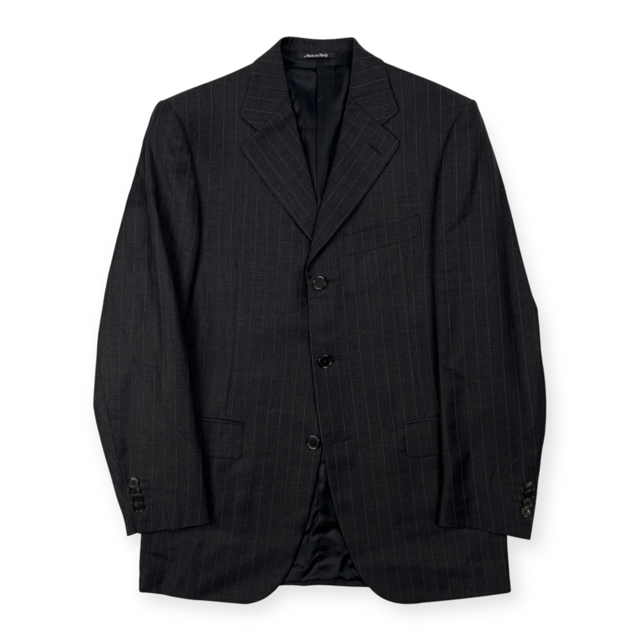 イタリア製 GIULIANO CAPONI ジュリアーノカポーニ ロロピアーナ ストライプ セットアップ 3B スーツ 44/6/R /チャコールグレー×ゴールド系/メンズ