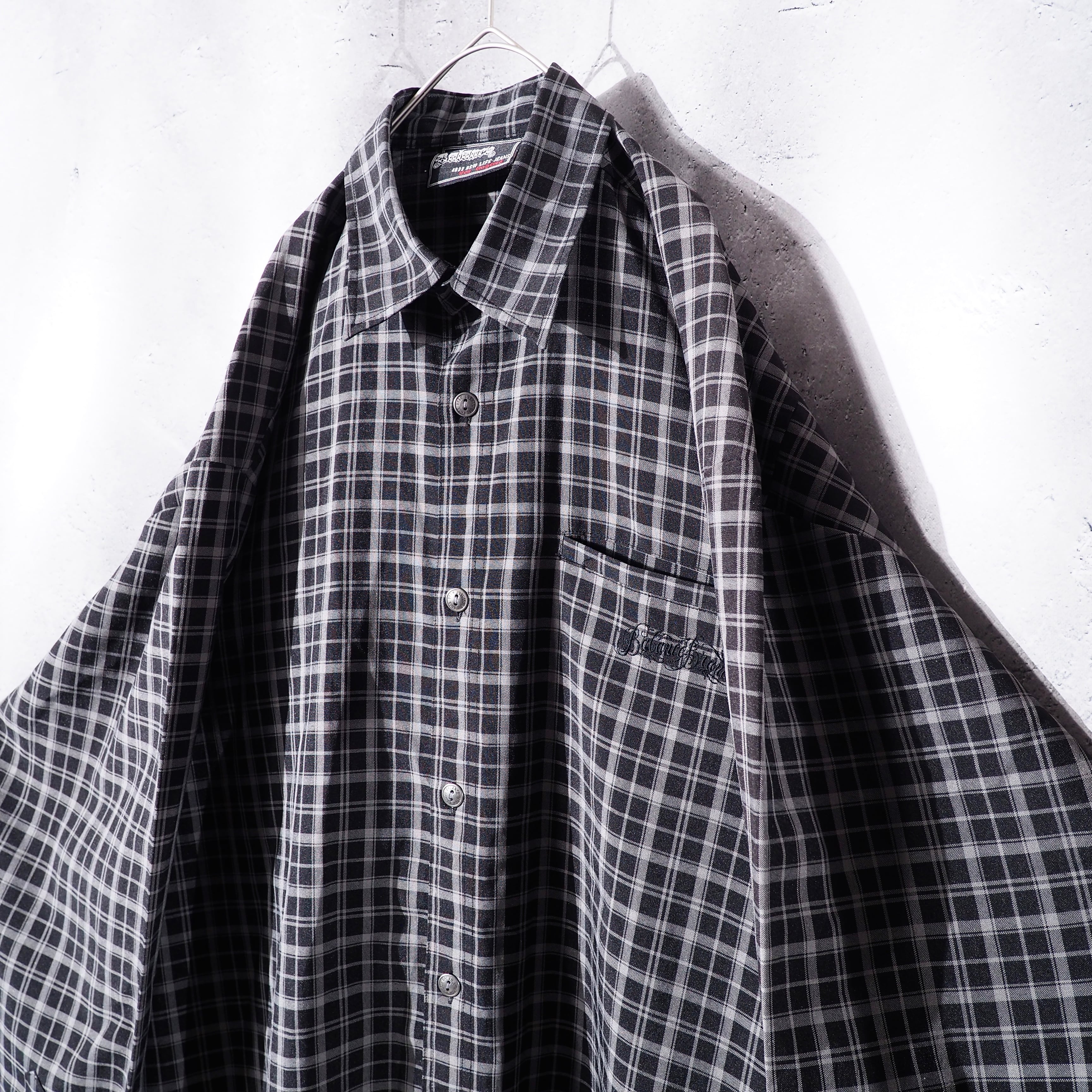 00s ” Balance street wear ” Dark check pattern Over silhouette Shirt