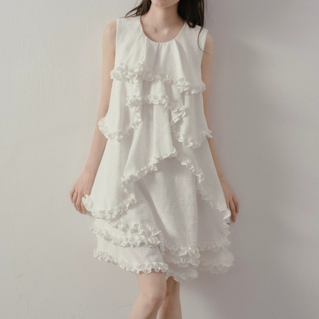 Tiered ruffle jacquard dress　B067