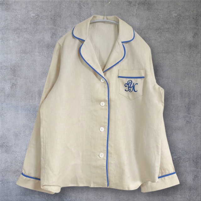 ﾚﾃﾞｨｰｽﾊﾟｼﾞｬﾏ　ｻﾌｨﾗﾝﾘﾈﾝ100%アイボリーのパジャマ（Pﾌﾞﾙｰ）