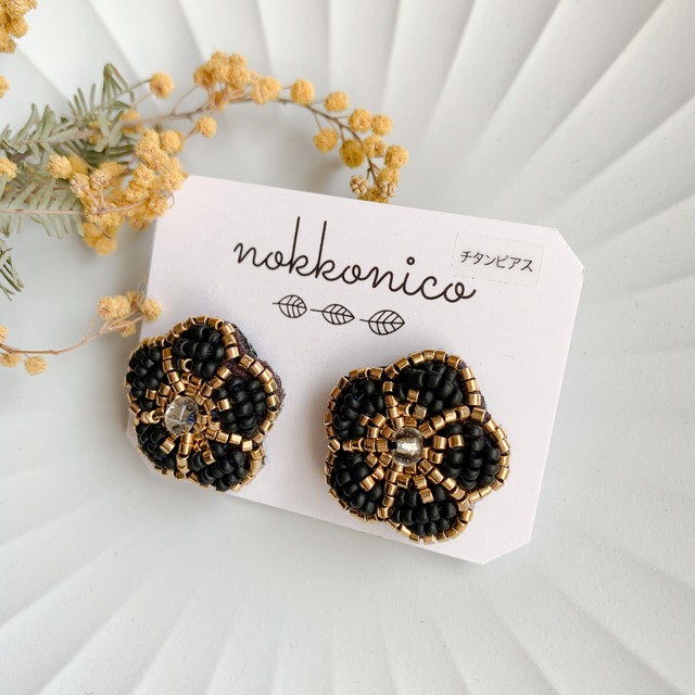 再販 ビーズ刺繍フラワーアクセサリーmini ブラック Nokkonico