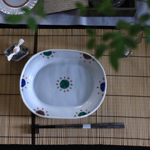 AS 新道工房　色絵花文七寸楕円皿