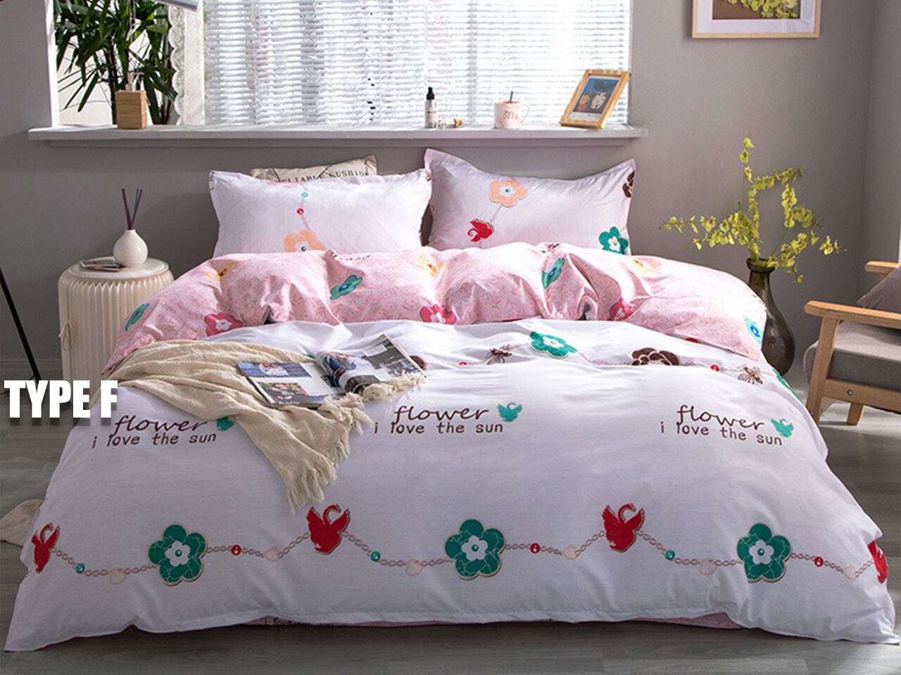 かわいい柄ピンク布団カバー 3 4点セット シングル コーヒー 寝具布団カバーセット グリッド布団カバー シート枕カバー 洋式 和式兼用xy F023 3 Dreamhomes