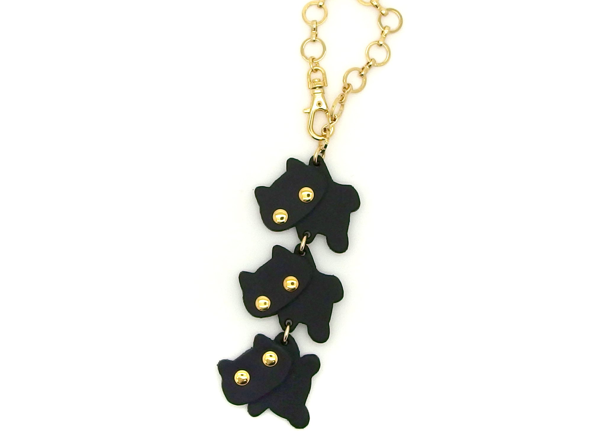 危機一髪！猫連合レスキュー（バッグチャーム）／黒猫・牛革製