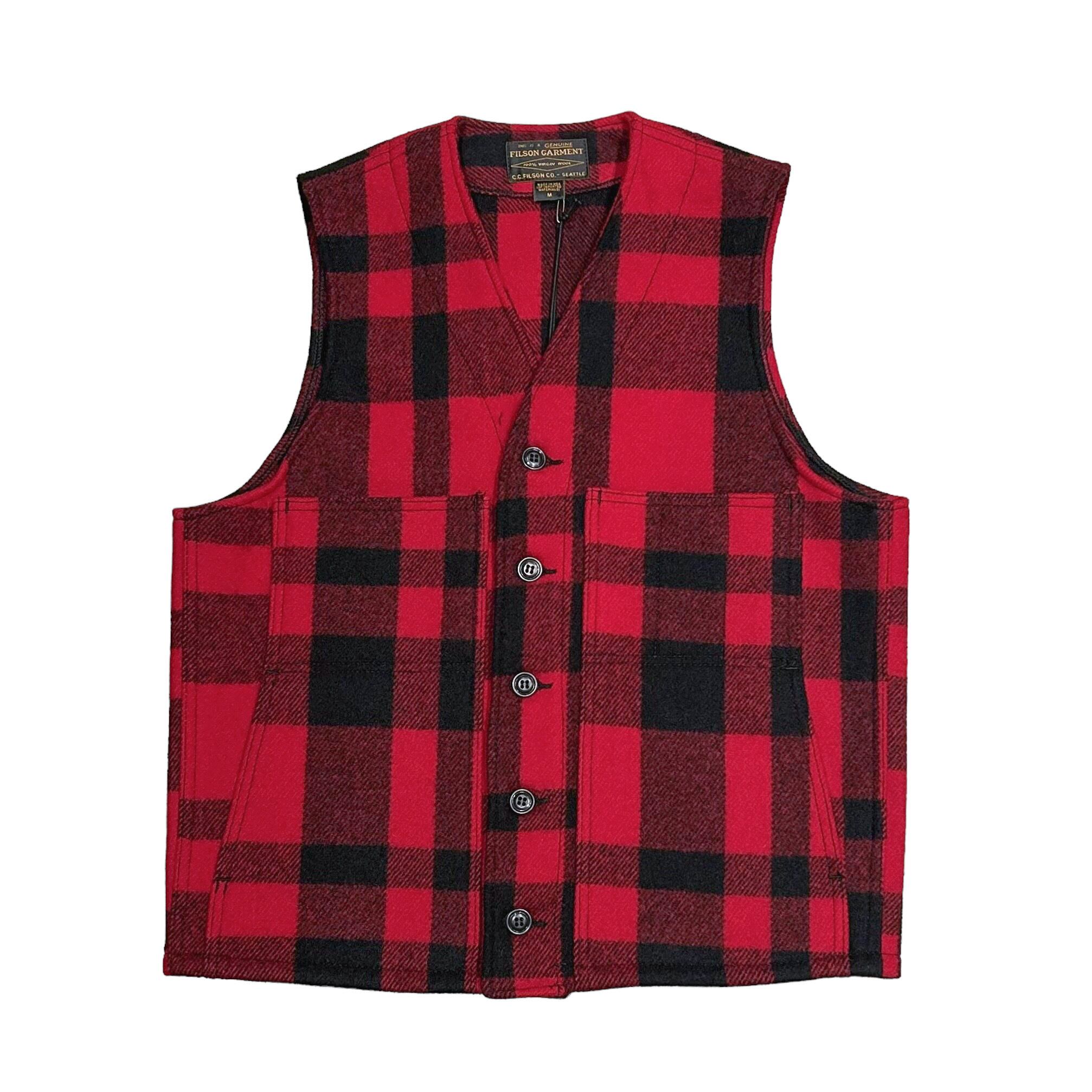 FILSON / MACKINAW WOOL VEST Charcoal Red/Black - Made in USA