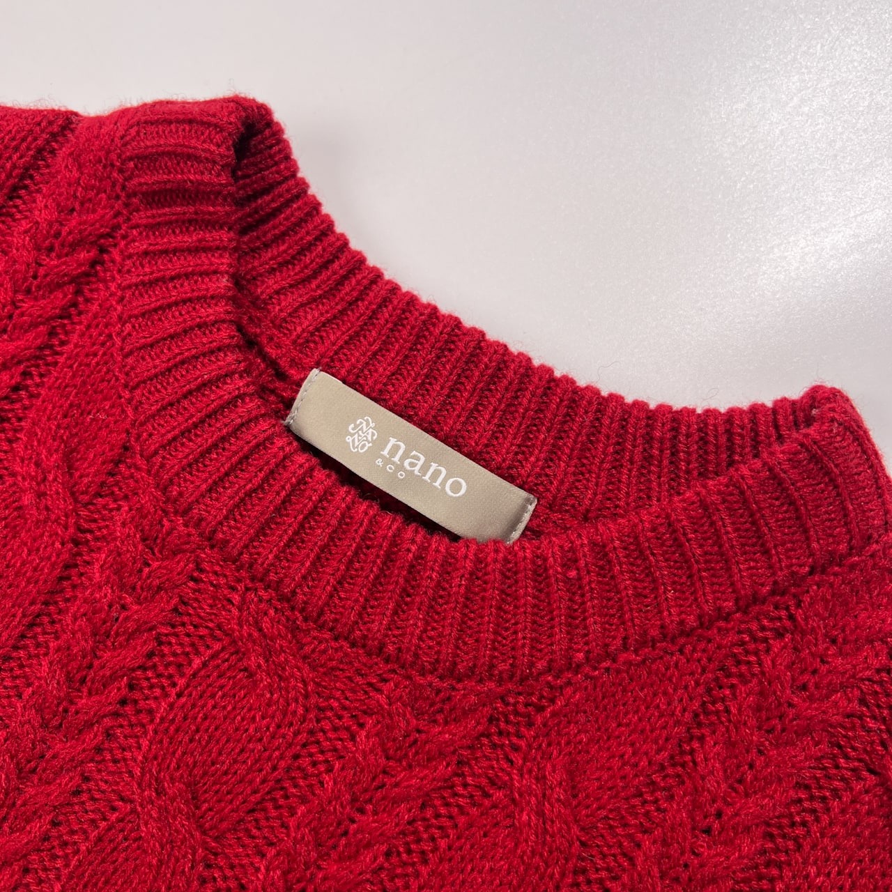 nano universe ナノユニバース ケーブル編み ウール混 ニットセーター サイズ S /レッド/男女でも