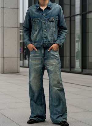 Washed Blue Wide Flare Denim