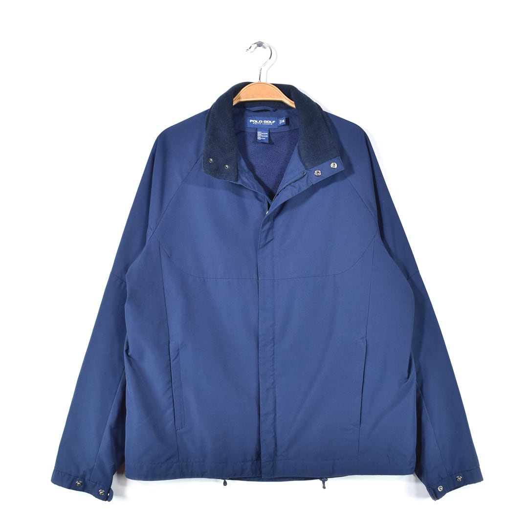 ポロゴルフ ラルフローレン ポリエステルジャケット ネイビー 襟フリース POLO GOLF RALPH LAUREN メンズM 古着 @DZ0702