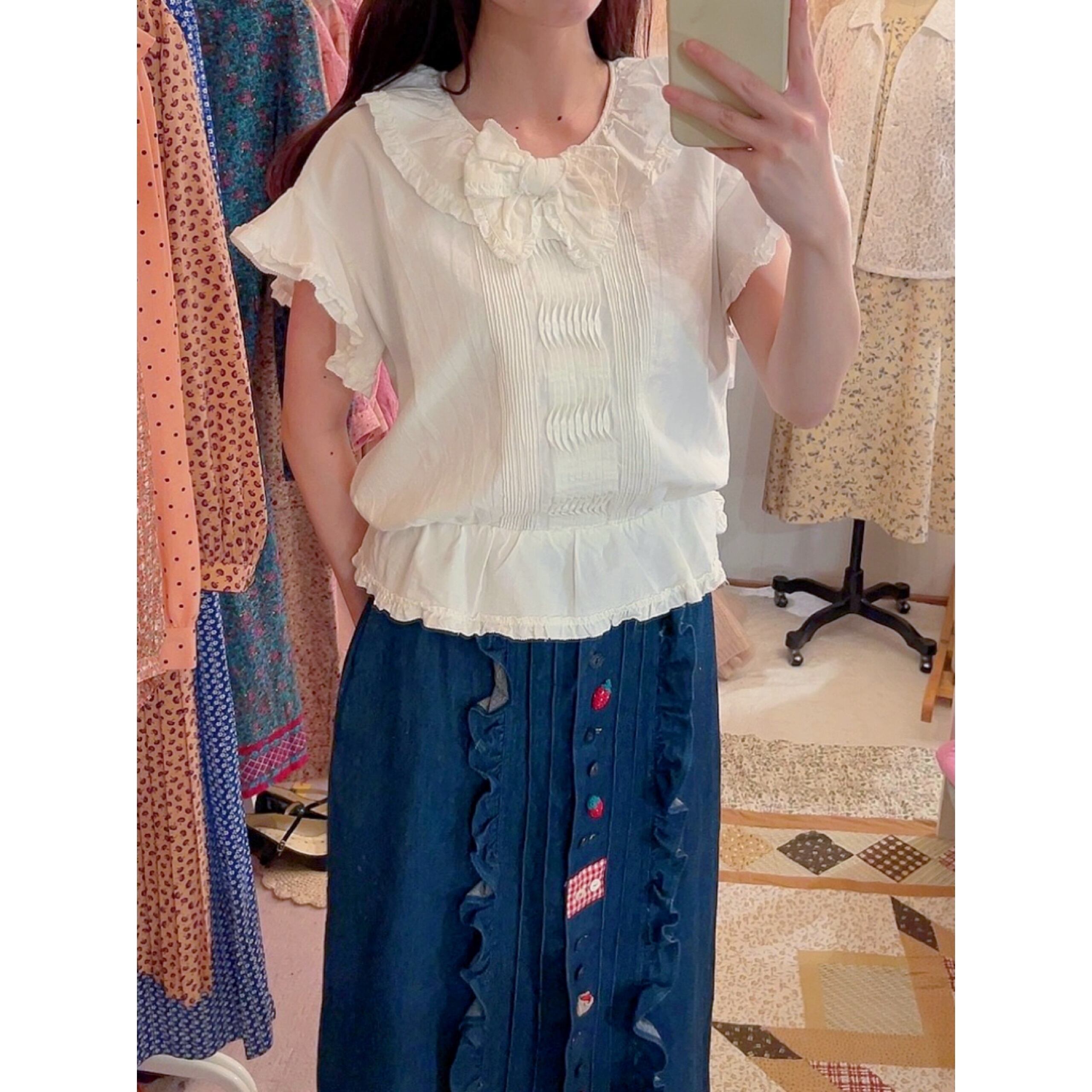 INGEBORG / frill collar ribbon blouse
