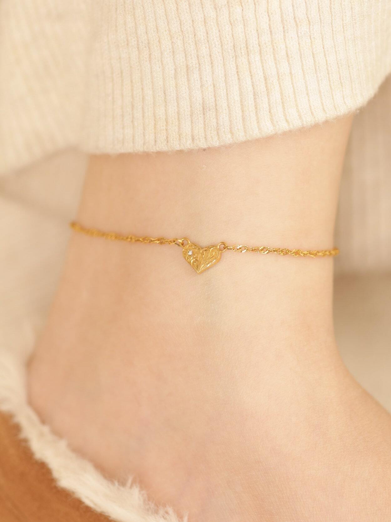 【 screw 】316L hawaiian zirconia heart anklet #a11