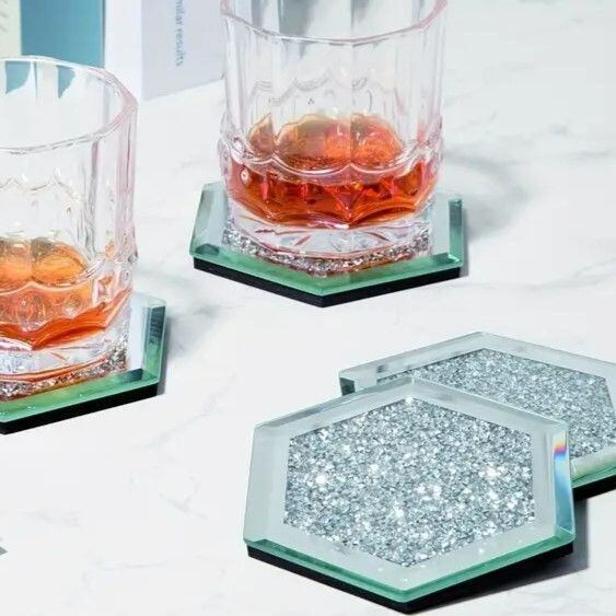 コースター ガラス キラキラ シルバー お洒落 モダン シンプル